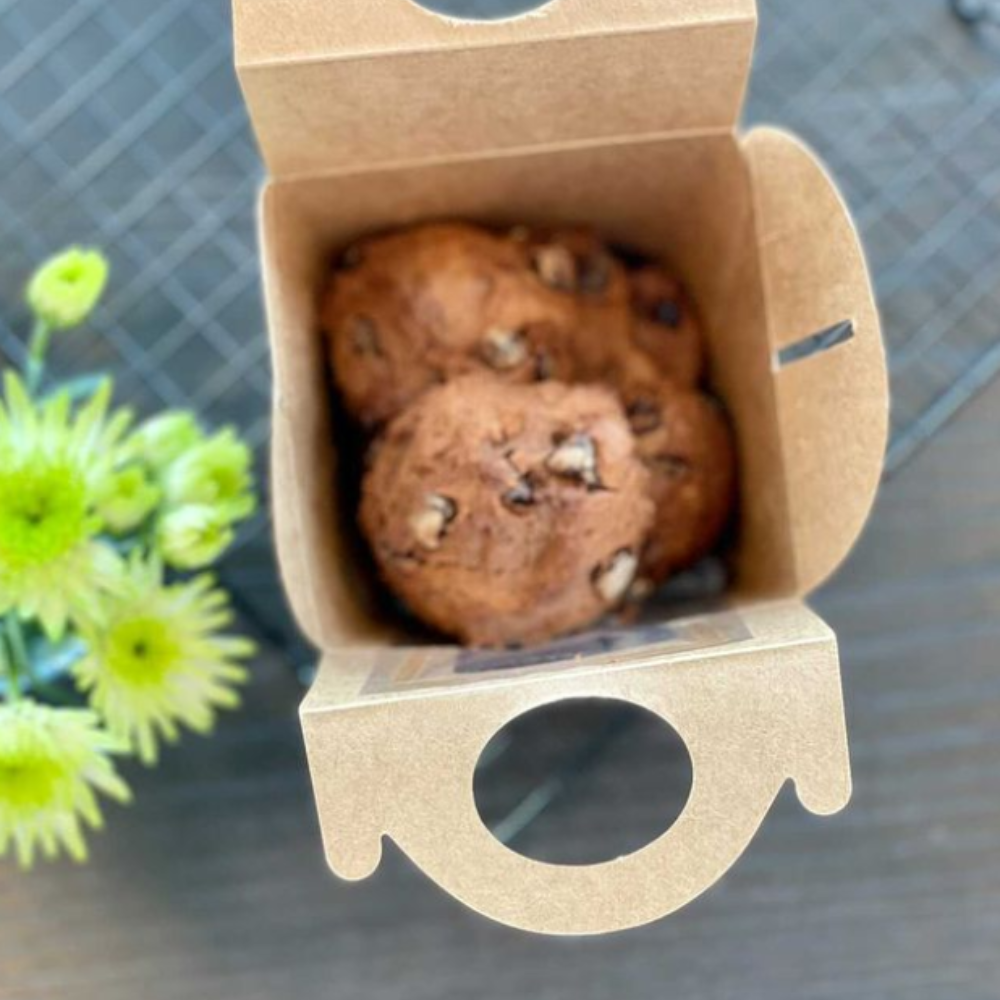 Mini Bakery Box with Window & Handle, (Base: 80L x 80W) x 100H mm, Brown Kraft