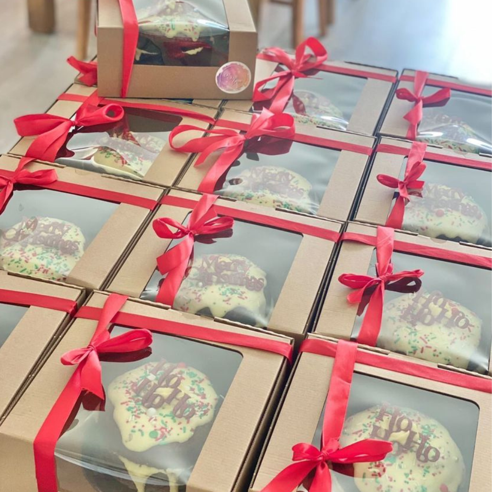 Cake Box with Window, 210L x 210W x 100H mm (8 x 8 x 4"), Natural Kraft