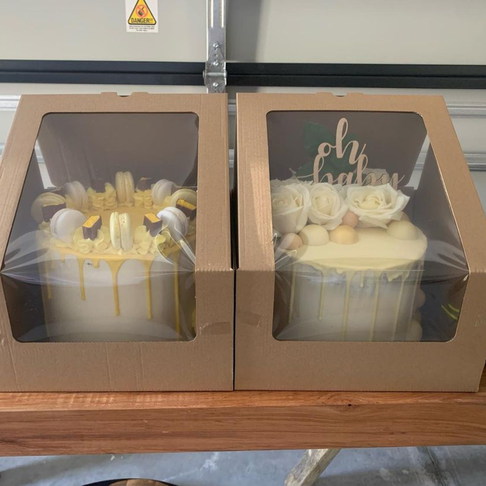 Cake Box with Window, 210L x 210W x 150H mm (8 x 8 x 6"), Natural Kraft