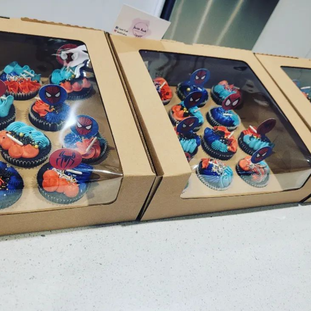 Cake Box with Window, 240L x 240W x 100H mm (9 x 9 x 4"), Natural Kraft