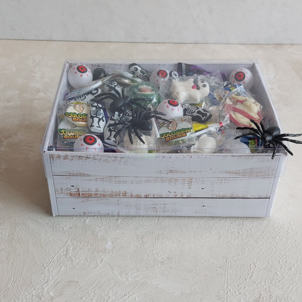 Small Hamper Tray, 250L x 190W x 96H mm, White Wash/Wooden Design Print