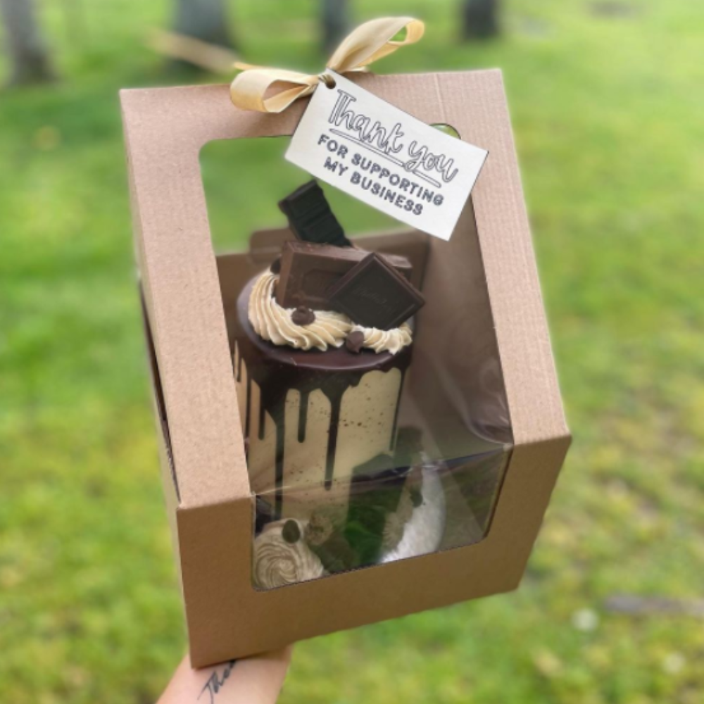 Cake Box with Window, 210L x 210W x 150H mm (8 x 8 x 6"), Natural Kraft