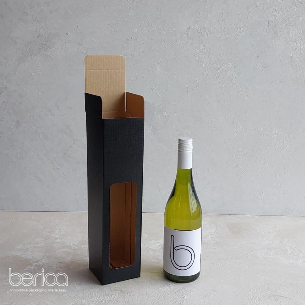Wine Box for one Bottle with Window, 85L x 85W x 335H mm, Black